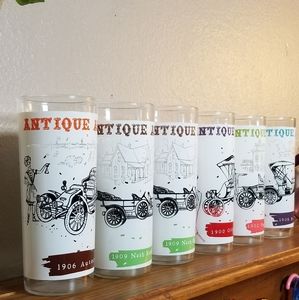 6 vintage car collector tall glasses